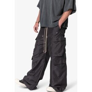 New MNML Men's Black Rave Double Cargo Pants Baggy Canvas Drawstring Size L
